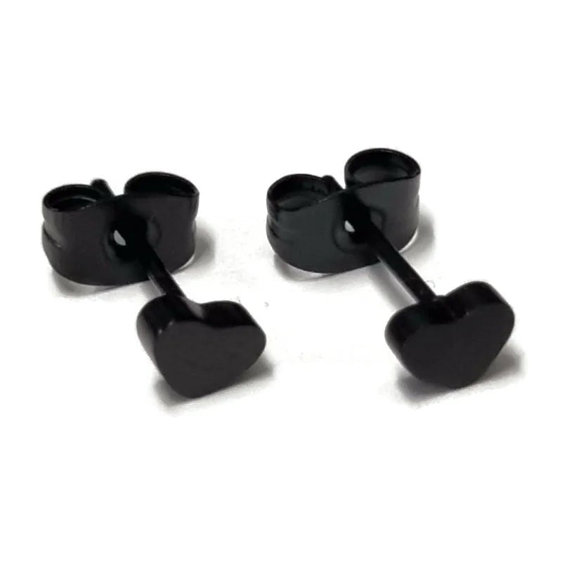 Stoere Zwarte Stalen Oorbellen hartje - 3mm -