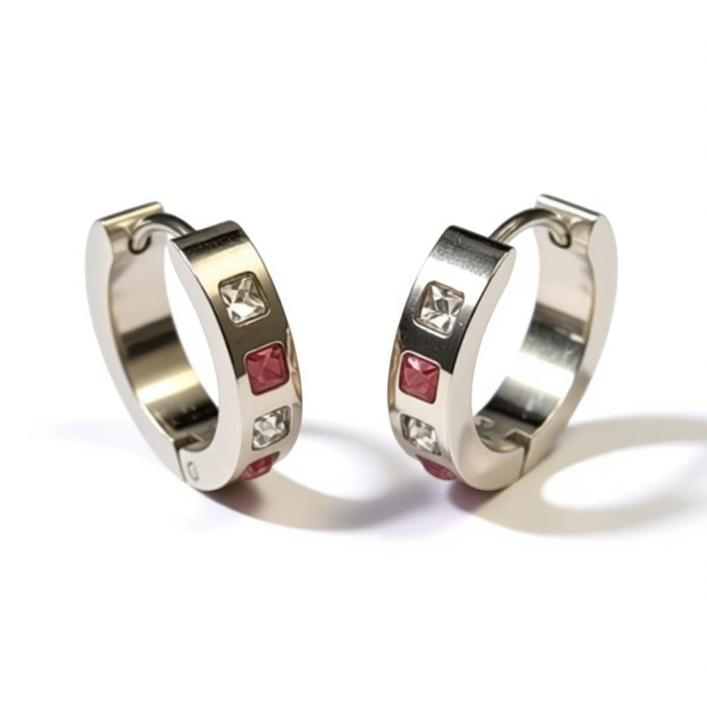 Oorringen &acirc;&euro;&ldquo; Staal Roze Transparante Zirkonia (17mm) -