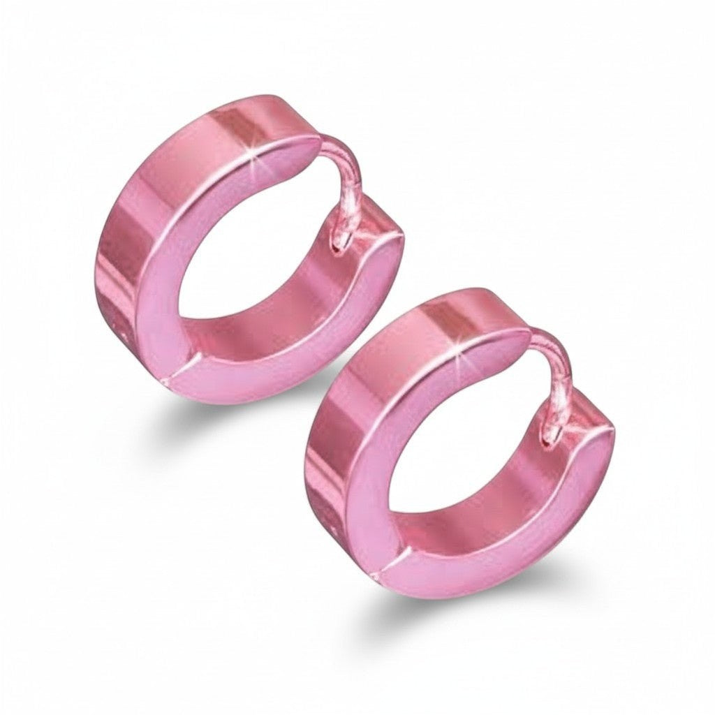 Oorringen &acirc;&euro;&ldquo; RVS Roze Glans (14mm) -