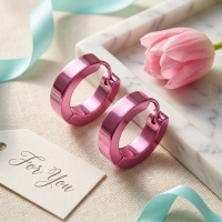 Oorringen &acirc;&euro;&ldquo; RVS Roze Glans (14mm) -