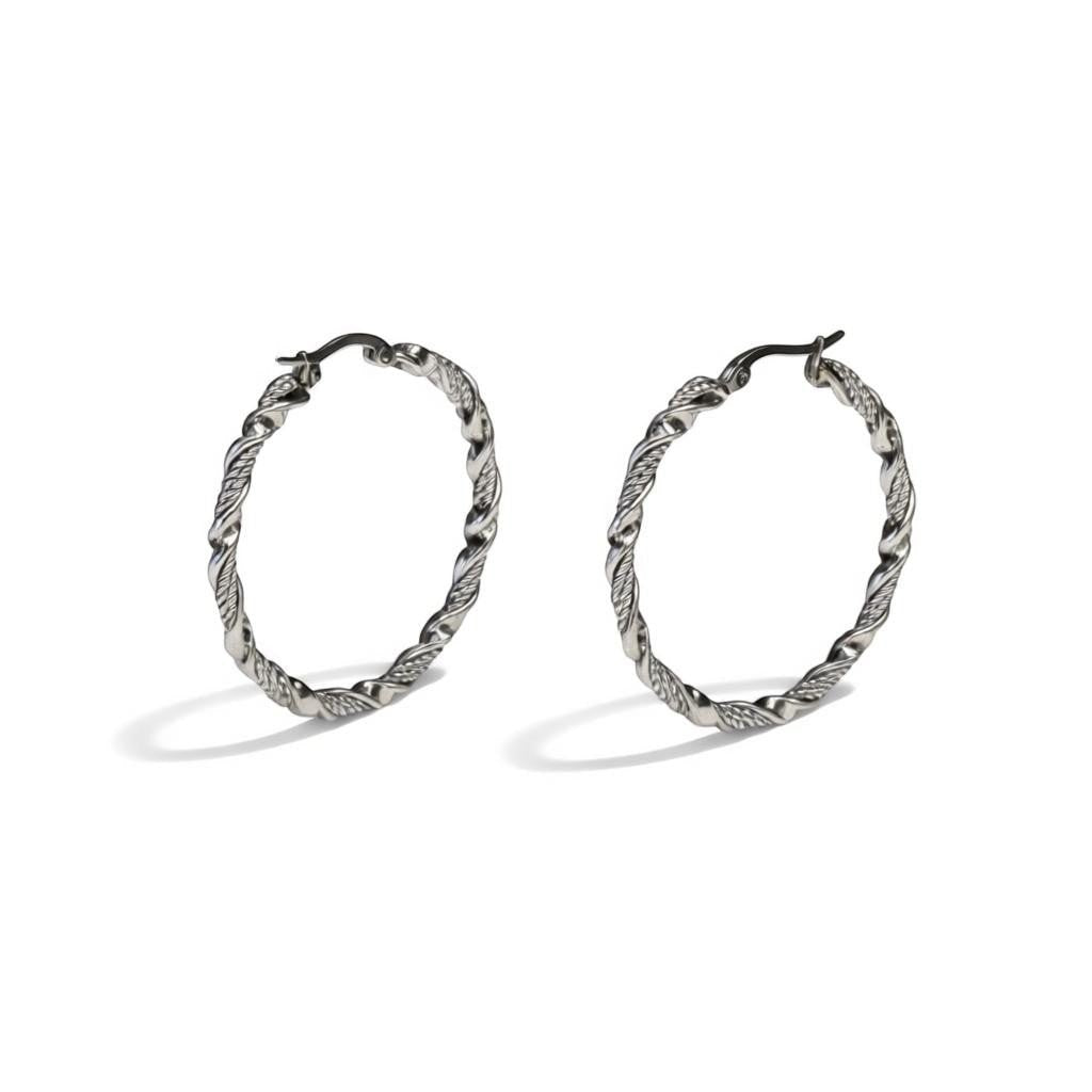 Oorringen &acirc;&euro;&ldquo; RVS Zilverkleur Twisted Design (30mm of 40mm) - 30mm -