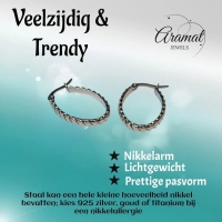 Oorringen &acirc;&euro;&ldquo; RVS Ovale Vorm met Schuine Streepjes (28mm) -