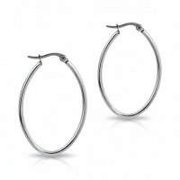 Oorringen &acirc;&euro;&ldquo; Stalen Ovale Hoepeloorbellen RVS Zilverkleur - 16mm -