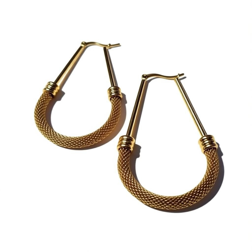 Grote Ovale Oorringen Goudkleurig RVS met Mesh Schakel (58 mm) - 58mm -