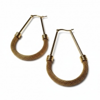 Grote Ovale Oorringen Goudkleurig RVS met Mesh Schakel (58 mm) - 58mm -