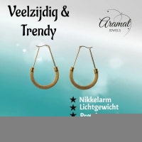 Grote Ovale Oorringen Goudkleurig RVS met Mesh Schakel (58 mm) - 58mm -