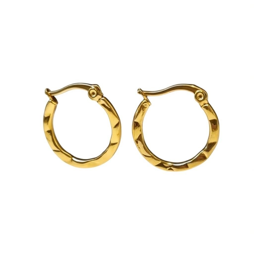 Goudkleurige Oorringen RVS met Fijn Streepmotief (20 mm) -