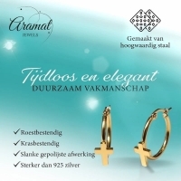 Goudkleurige Hoops RVS met Kruisje - 25mm -