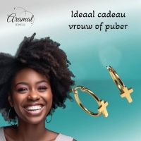 Goudkleurige Hoops RVS met Kruisje - 25mm -