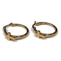 Goudkleurige Hoops RVS met Kruisje - 25mm -