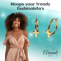 Goudkleurige Hoops RVS met Kruisje - 25mm -