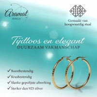 Grote Hoop Oorbellen Goudkleurig RVS met Streepjesmotief (40 mm) - 40mm -