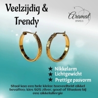 Goudkleurige RVS Oorringen met Ruitjesmotief (25 mm) - 25mm -