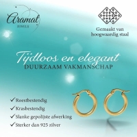 Goudkleurige RVS Hoepeloorbellen met Textuur - 22 mm -