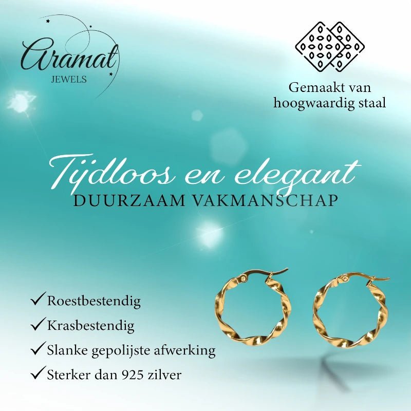 Goudkleurige RVS Wokkeloorringen Gedraaid - 25 mm -