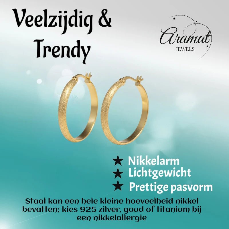 Goudkleurige Matte RVS Oorringen Sandblasted - 40 mm -