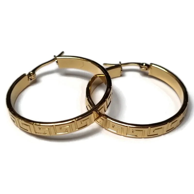 RVS Oorringen Grieks Motief Ros&Atilde;&copy;goud 30mm - Elegante Hoepels - Goudkleur / 35mm -