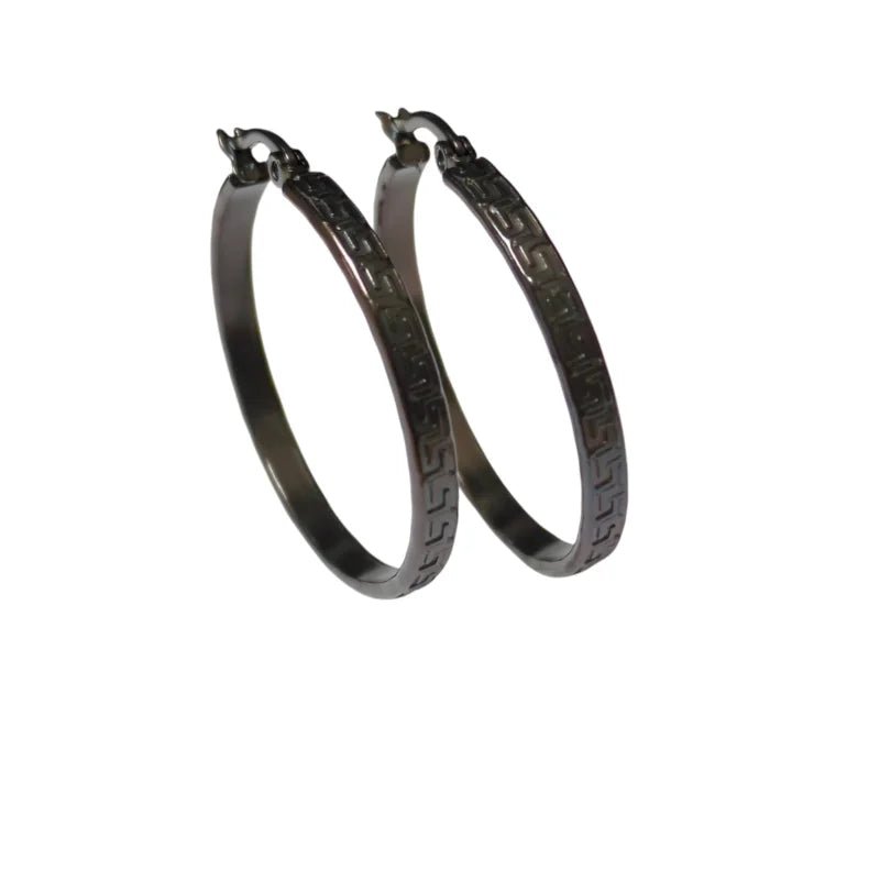 RVS Oorringen Grieks Motief Ros&Atilde;&copy;goud 30mm - Elegante Hoepels - Goudkleur / 35mm -