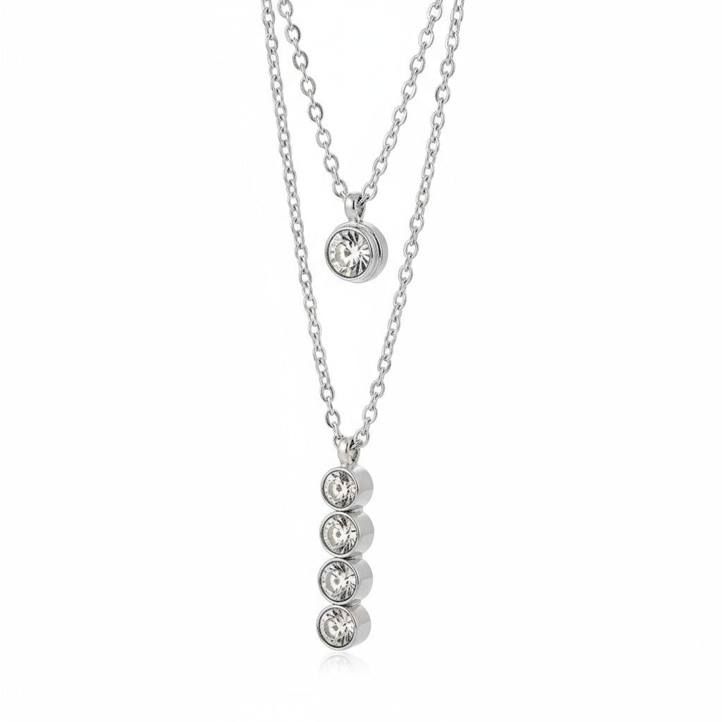 Zilverkleurige Aramat Jewels Dubbele Ketting met Zirkonia - Zilverkleur - Dames