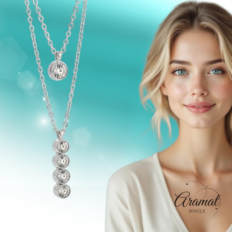 Zilverkleurige Aramat Jewels Dubbele Ketting met Zirkonia - Zilverkleur - Dames
