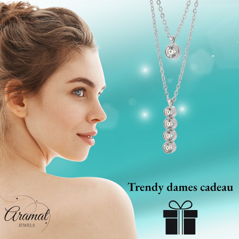 Zilverkleurige Aramat Jewels Dubbele Ketting met Zirkonia - Zilverkleur - Dames