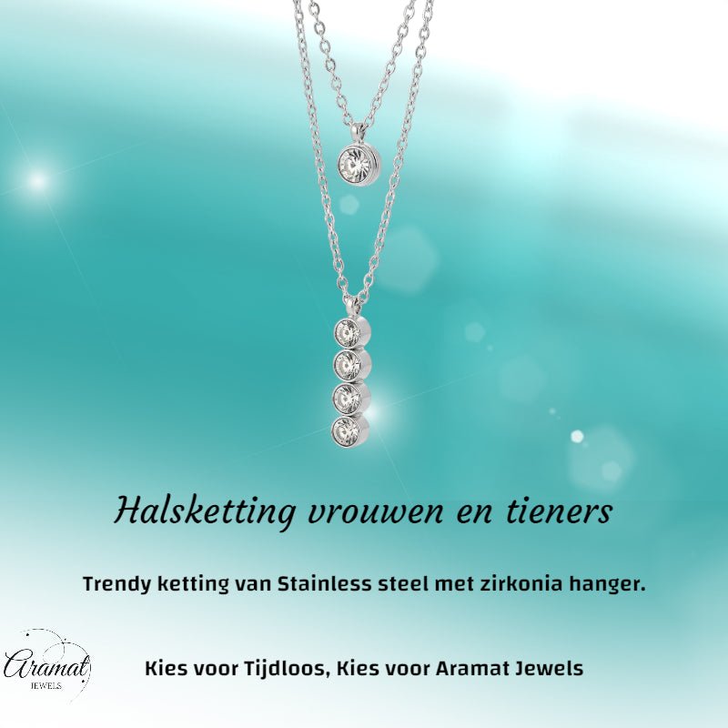Zilverkleurige Aramat Jewels Dubbele Ketting met Zirkonia - Zilverkleur - Dames