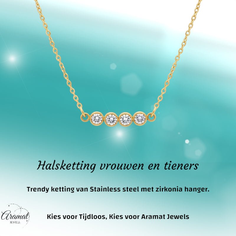 Goudkleurige Stalen Ketting met bar met zirkonia - Goudkleur - Dames