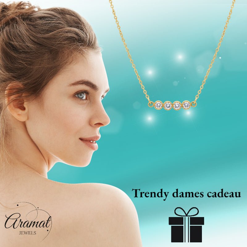 Goudkleurige Stalen Ketting met bar met zirkonia - Goudkleur - Dames