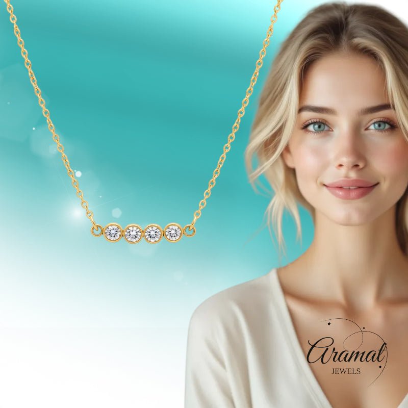 Goudkleurige Stalen Ketting met bar met zirkonia - Goudkleur - Dames
