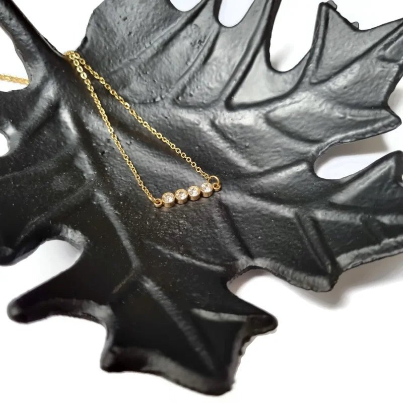 Goudkleurige Stalen Ketting met bar met zirkonia - Goudkleur - Dames