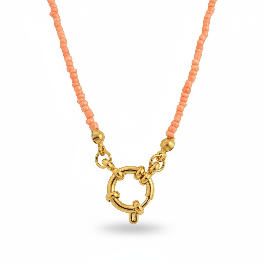 Zalmroze Rocailles Bedelketting met slotje voorkant - Goudkleur - Dames