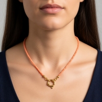 Zalmroze Rocailles Bedelketting met slotje voorkant - Goudkleur - Dames