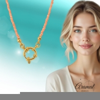 Zalmroze Rocailles Bedelketting met slotje voorkant - Goudkleur - Dames