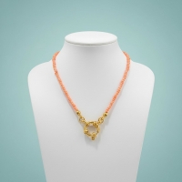 Zalmroze Rocailles Bedelketting met slotje voorkant - Goudkleur - Dames
