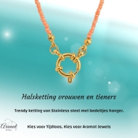 Zalmroze Rocailles Bedelketting met slotje voorkant - Goudkleur - Dames