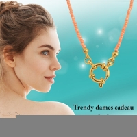 Zalmroze Rocailles Bedelketting met slotje voorkant - Goudkleur - Dames