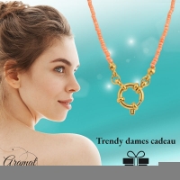 Zalmroze Rocailles Bedelketting met slotje voorkant - Goudkleur - Dames