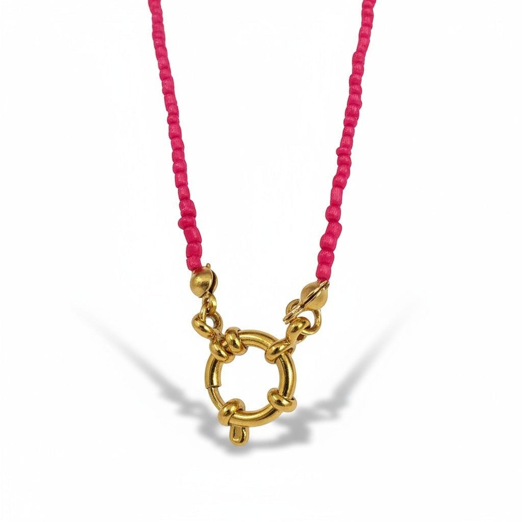Fel Roze Rocailles Bedelketting - Goudkleur - Dames