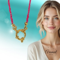 Fel Roze Rocailles Bedelketting - Goudkleur - Dames