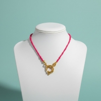 Fel Roze Rocailles Bedelketting - Goudkleur - Dames