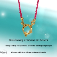 Fel Roze Rocailles Bedelketting - Goudkleur - Dames