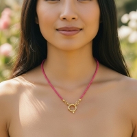 Fel Roze Rocailles Bedelketting - Goudkleur - Dames