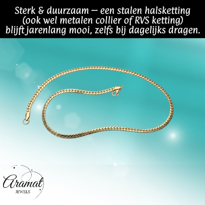 Stalen Gourmet Ketting goudkleurig staal - 50cm / 5mm - Heren