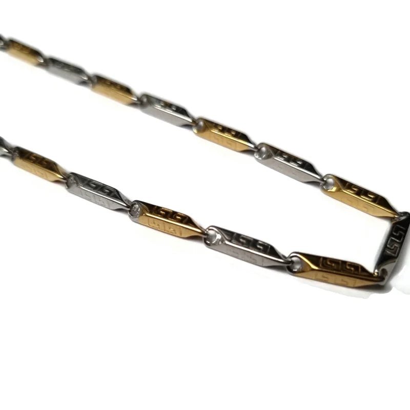 Stalen bicolor Bamboo schakel ketting - Heren