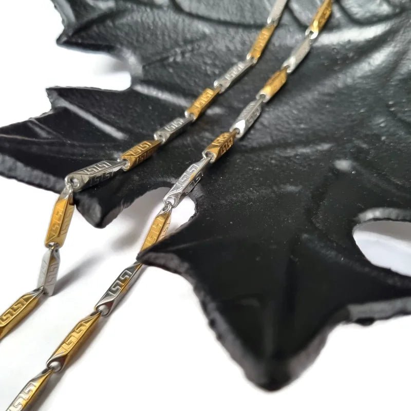 Stalen bicolor Bamboo schakel ketting - Heren