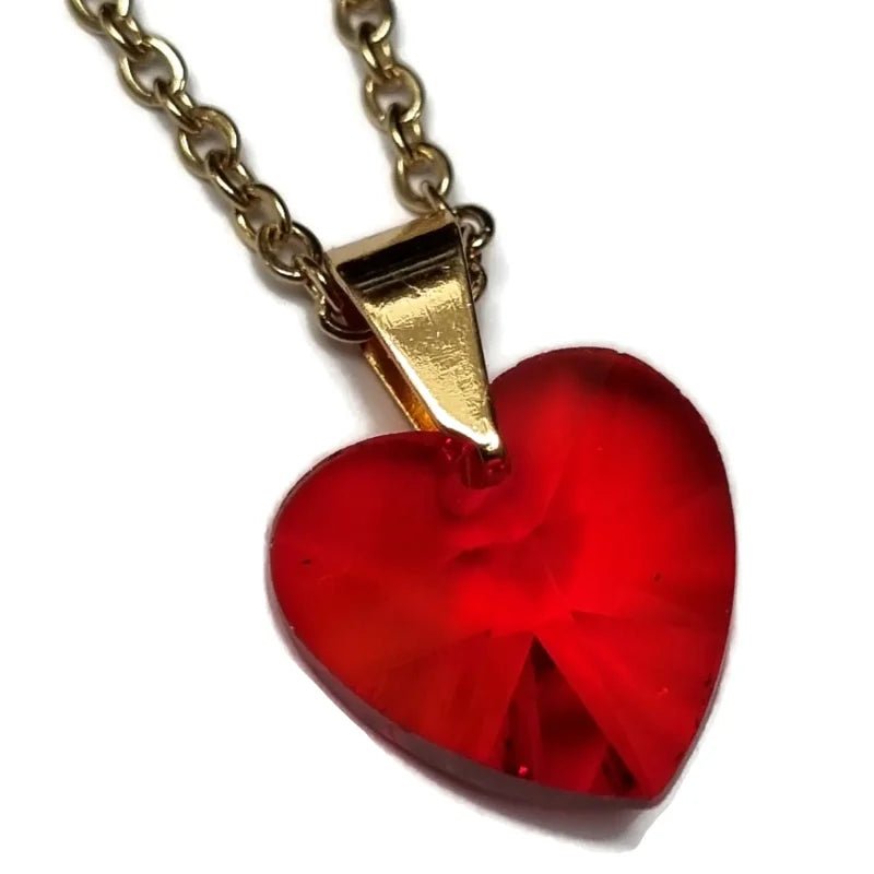 Romantische Stalen Ketting met kristallen hartje - Rood - Dames