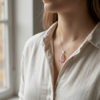 Roze Watermeloen Kwarts Druppel Hanger natuursteen - Heren