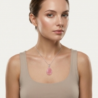 Roze Watermeloen Kwarts Druppel Hanger natuursteen - Heren
