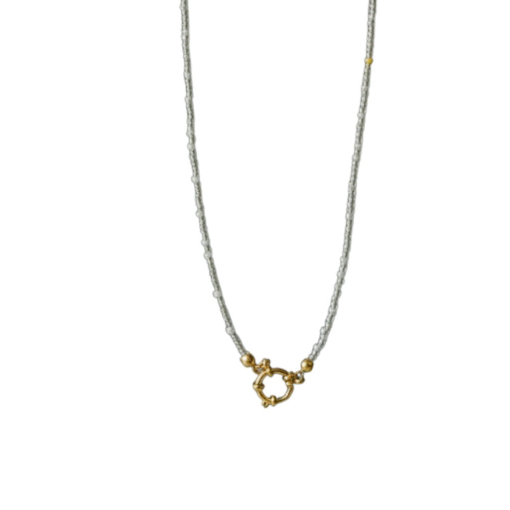 Handgemaakte Wit & Transparant Kralen Bedelketting - Goudkleur - Heren