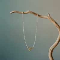 Handgemaakte Wit & Transparant Kralen Bedelketting - Goudkleur - Heren